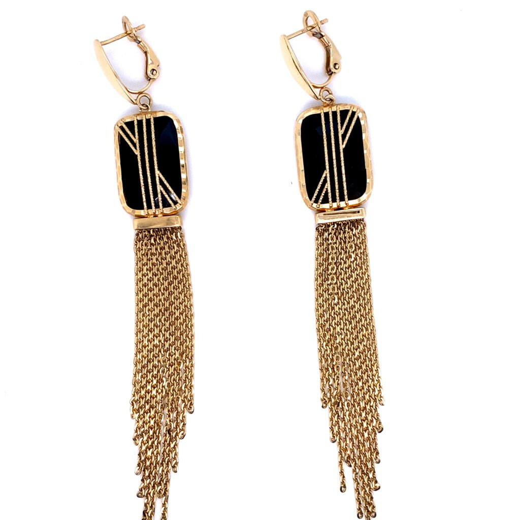 Viseće minđuše od žutog zlata sa oniksom