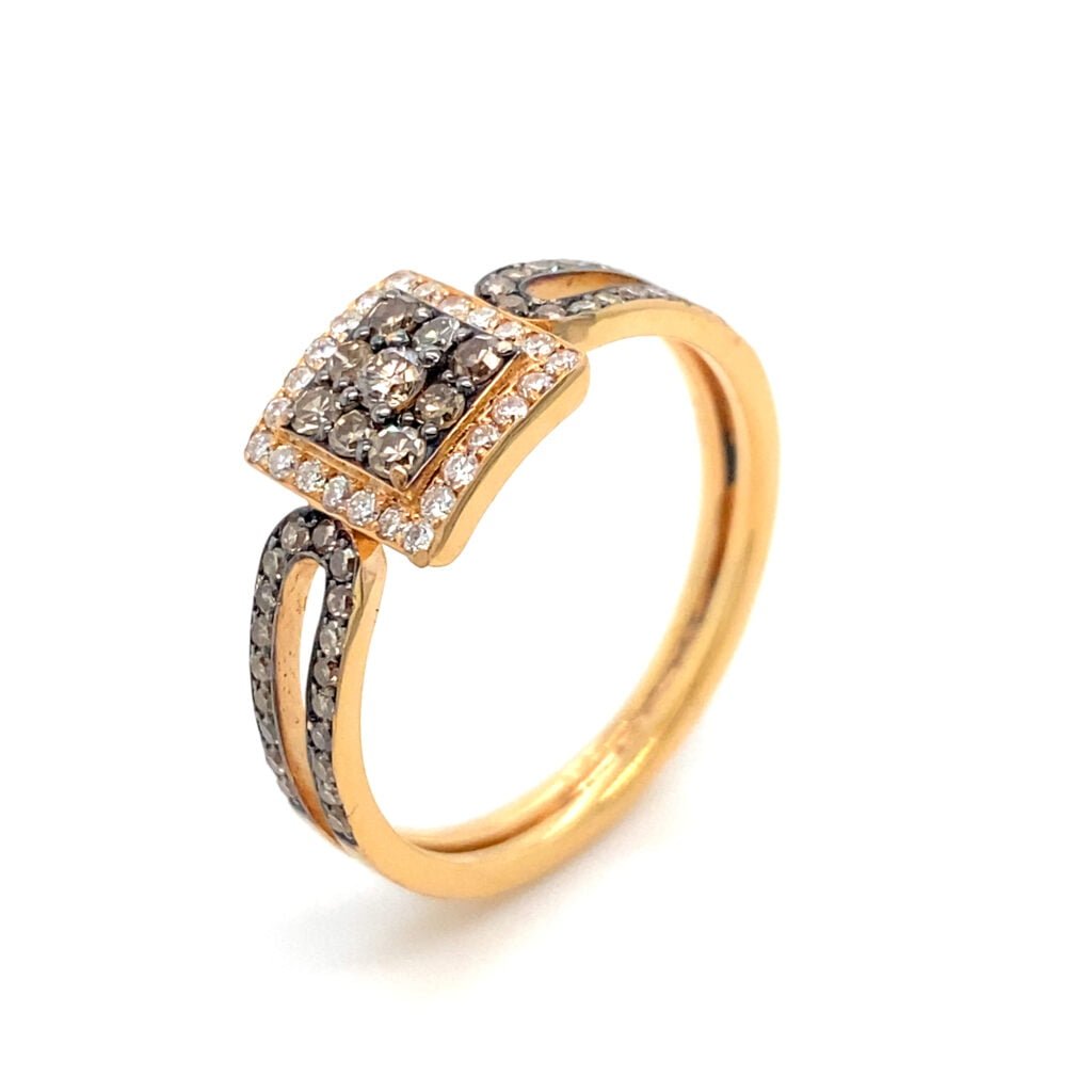 Prsten od roze zlata sa braon dijamantima